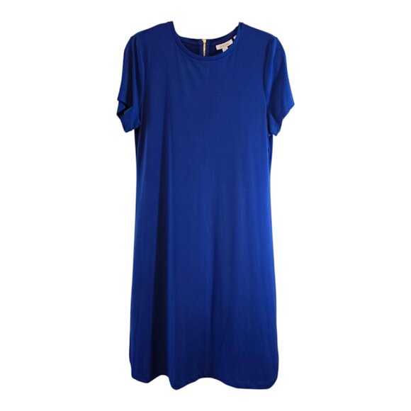 CHICOS RICH COBALT BLUE A-LINE JERSEY DRESS SIZE 2 LARGE (12) NWT CAP SLEEVE - Picture 1 of 8